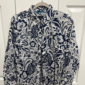 Talbots Navy & White button down shirt